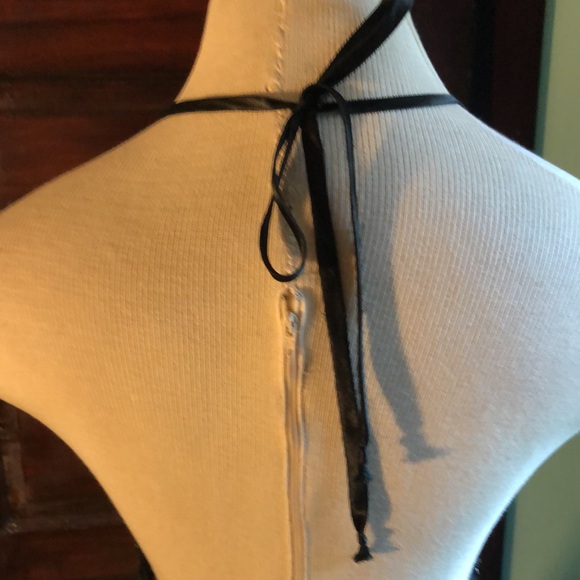 Halter top sz Med/ black silky material with sequins and faux diamonds/ties - Picture 6 of 15